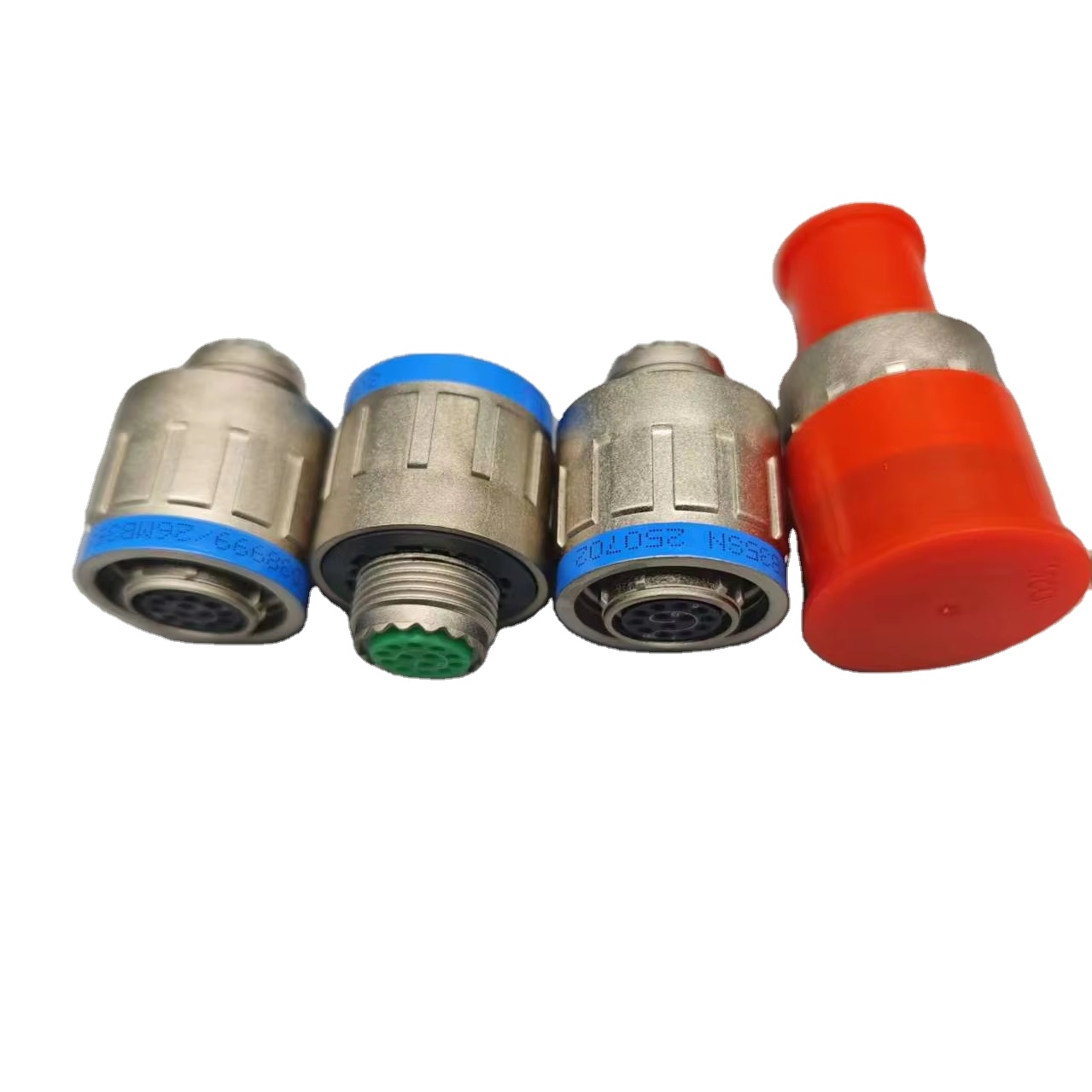 Original supplier group photograph of nickel-plated composite Series III straight plugs with original model labels