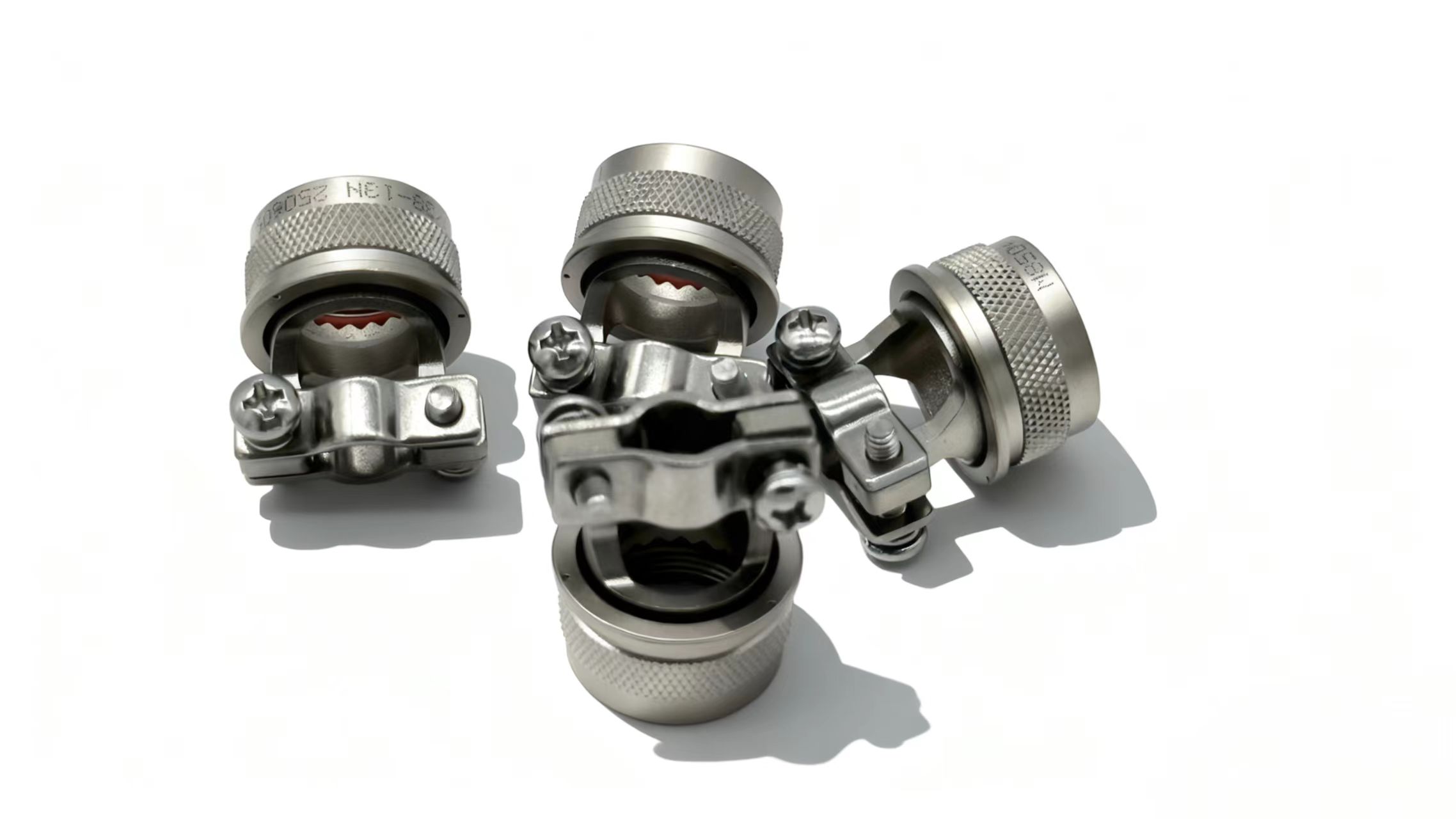 Original M85049/38 electroless nickel non-self-locking straight strain-relief cable clamp photograph
